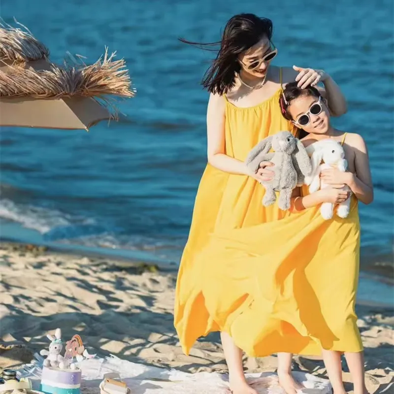 Gaun Pakaian Pantai Cocok Ibu  - Baby Yellow Clothing Women ulasan dan harga